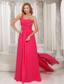 Hot Pink One Shoulder Ruched Bodice Customize Prom Dress With Beading Chiffon Watteau Train