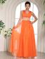 Orange Red V-neck Ruched Decorate Bust and Beading Popular Prom Celebrity Dress