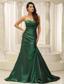 Dark Green Ruched Bodice For Modest Prom Dress Brush Train Custom Made