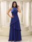 Feather Halter Top and Pleat 2013 Prom Dress Royal Blue For Graduation