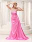 Pink Beaded Decorate Bust Ruched Bodice Brush Train Taffeta 2013 Prom / Evening Dress For Formal Evening