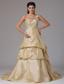 Wholesale A-line Champagne One Shoulder Prom Dress With Appliques Decorate Bust Ruffled Layered In Guilford Connecticut