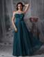Turquoise Empire Strapless Floor-length Chiffon Hand Made Flowers Prom / Evening Dress