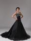 Bloomington City Sweetheart Black Organza Prom Dress With Brush Train Beaded Decorate