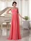 Watermelon Red Empire Chiffon Prom / Evening Dress With Beading and Ruch