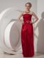 Wine Red Column Strapless Floor-length Taffeta Beading Prom Dress