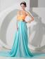 Aqua Blue and Orange Empire V-neck Brush Train Chiffon Beading Prom Dress