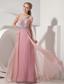 Pink Column One Shoulder Floor-length Chiffon Beading Prom Dress