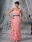 Spencer Iowa Beaded Decorate Wasit Ruched Decorate One Shoulder Light Pink Chiffon Floor-length For 2013 Prom / Evening Dress