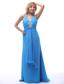2013 Sky Blue Halter Beaded Prom / Evening Dress With Brush Train For Custom Made In Brandon