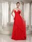 Red V-neck Chiffon Prom Dress With Empire
