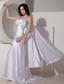 White Column Halter Watteau Elastic Woven Satin Prom Dress