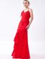 Red Column Straps Floor-length Chiffon Beading Prom Dress