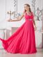 Hot Pink Empire Halter Brush Train Chiffon Beading Prom Dress