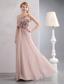 Pink Empire One Shoulder Floor-length Chiffon Hand Made Flowers Prom Dress