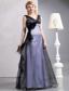 Black Column V-neck Floor-length Organza Hand Made Flower Prom Dress