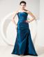 Cheap Blue Prom Dress Column / Sheath Sweetheart Brush Train Satin Ruch
