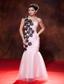 Dramatic Baby Pink Prom Dress Mermaid One Shoulder Embroidery Floor-length Organza