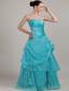 Blue Column/Sheath Strapless Floor-length Organza Appliques and Beading Prom Dress