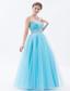 Baby Blue A-line / Princess Sweetheart Floor-length Tulle Beading Prom Dress