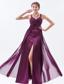 Dark Purple Column / Sheath Straps Floor-length Chiffon Beading Prom Dress