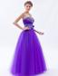 Eggplant Purple A-line / Princess Sweetheart Floor-length Tulle Beading and Bow Prom Dress