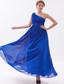 Royal Blue Empire One Shoulder Floor-length Chiffon Beading Prom Dress