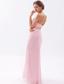 Baby Pink Column / Sheath Straps Prom Dress Chiffon Sequins Floor-length