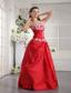 Red A-line / Princess Strapless Floor-length Taffeta Appliques Prom/ Evening Dress