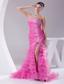 Mermaid Hot Pink Appliques Ruching Ruffled Layers Prom Dress