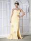 Light Yellow Column Sweetheart Brush Train Chiffon Sequins Prom Dress