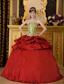 Red Ball Gown Strapless Floor-length Appliques Taffeta Quinceanera Dress