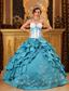 Turquoise Ball Gown Sweetheart Floor-length Ruffles And Embroidery TaffetaQuinceanera Dress