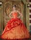 Orange Red Ball Gown Strapless Floor-length Pick-ups Taffeta Quinceanera Dress