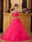 Hot Pink A-line / Princess Strapless Floor-length Tulle Appliques Quinceanera Dress