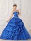 Blue A-Line / Princess Sweetheart Floor-length Taffeta and Tulle Appliques with Beading Quinceanera Dress