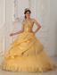 Gold A-Line / Princess Sweetheart Floor-length Taffeta and Tulle Beading Quinceanera Dress