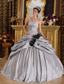Gray Ball Gown Strapless Floor-length Taffeta Appliques Quinceanera Dress