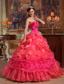 Red Ball Gown Sweetheart Floor-length Taffeta and Organza Beading Quinceanera Dress