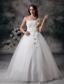 Sweet A-line Strapless Floor-length Tulle Beading Wedding Dress