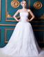 Beautiful A-line Strapless Court Train Organza Lace Wedding Dress
