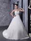 White A-Line / Princess Strapless Chapel Train Taffeta and Organza Beading Wedding Dress