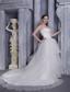 White A-Line / Princess Strapless Chapel Train Taffeta and Organza Appliques Wedding Dress