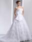 Popular A-line Sweetheart Brush Train Taffeta and Lace Hand Made Flower and Bow Wedding Dress