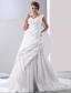 Gorgeous A-line V-neck Chapel Train Taffeta Appliques With Beading Ruch Wedding Dress