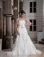 Simple A-line Strapless Court Train Lace Hand Made Flowers Wedding Dress