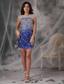 Royal Blue Column / Sheath Scoop Mini-length Tulle Beading Prom Dress