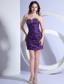Sweetheart Column / Sheath Mini-length Prom Dress Purple Beading Taffeta