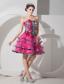 Hot Pink A-line Strapless Mini-length Organza Zebra Prom Dress