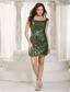Green Column Square Mini-length Sequin Beading Prom Dress